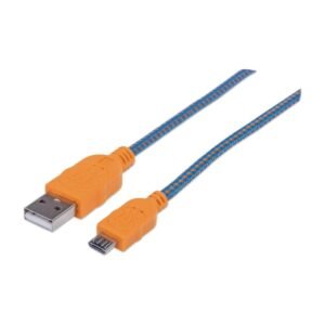 Cable USB A Macho – Micro B Macho 1 Mts Manhattan Naranja