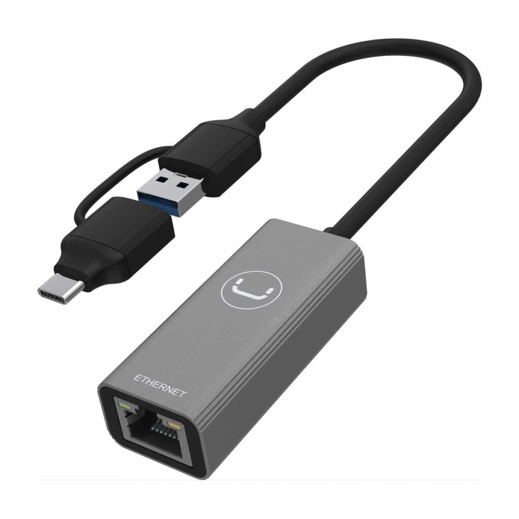 ADAPTADOR UNNO USB-A – USB-C A RJ45 – GRIS