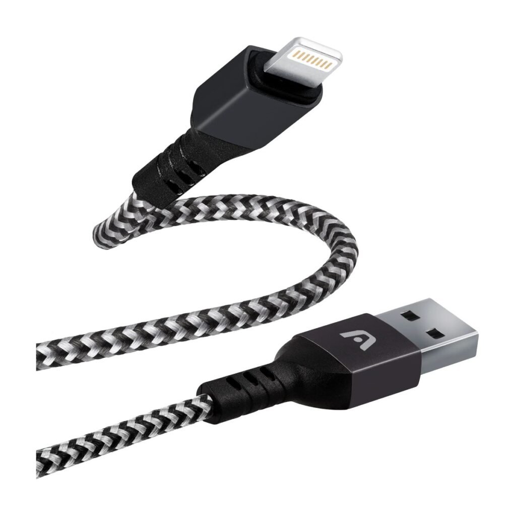 CABLE ARGOM USB-A A LIGHTNING – TRENZADO – 1.8 METROS – NEGRO
