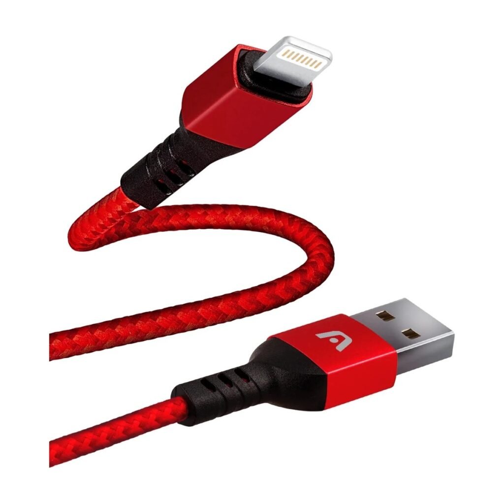 CABLE ARGOM USB-A A LIGHTNING – TRENZADO – 1.8 METROS – ROJO
