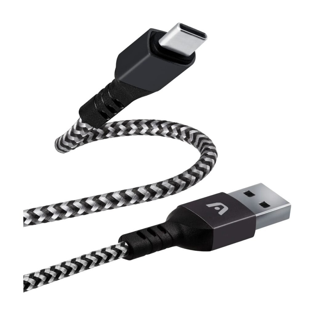 CABLE ARGOM USB-C A USB-A – TRENZADO – 1.8 METROS – NEGRO