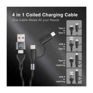 CABLE ARGOM DURA COIL USB-C 4 EN 1 – CARGA RAPIDA 60W – 1.5 MTS