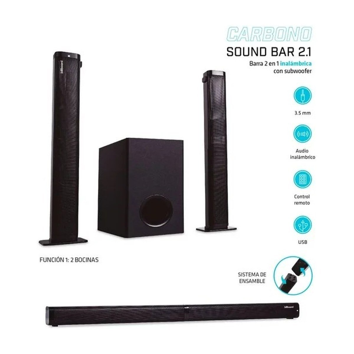 BARRA DE SONIDO STF CARBONO BILLBOARD – 2.1 – CON SUBWOOFER