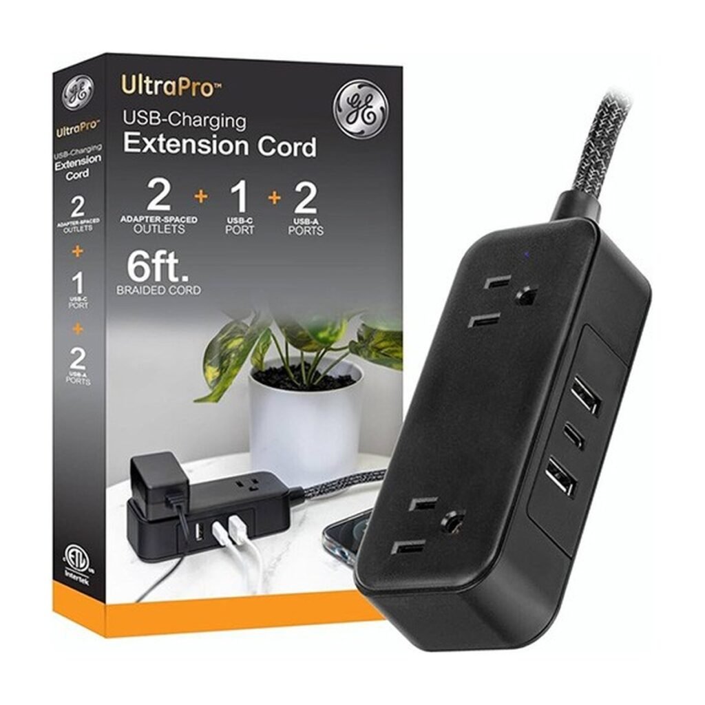 Regleta General Electric USB Charging Extension Cord – Negro – 1,8Mts – 82586