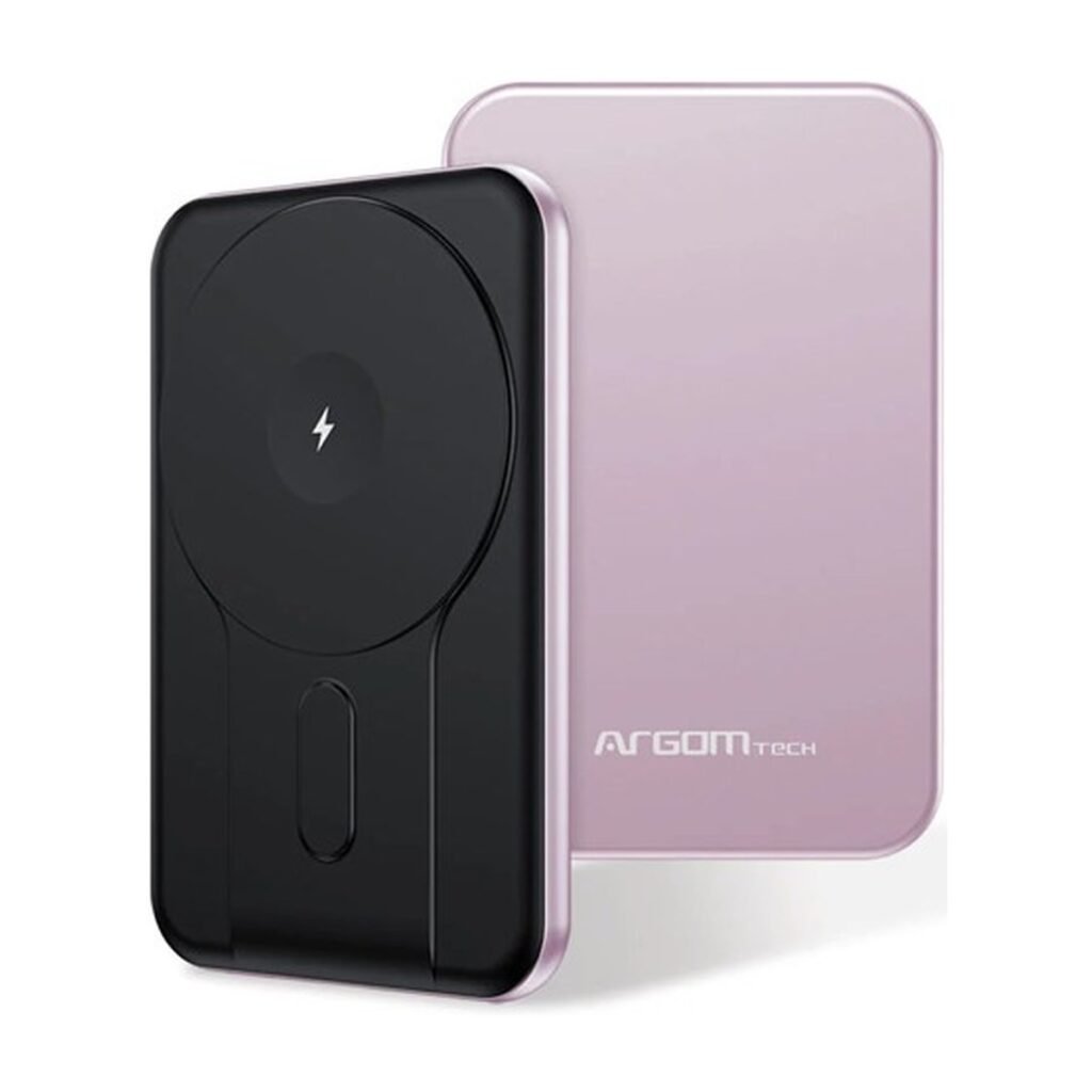 Powerbank Argom Tech MS5 Magnetic Wirelless Power Bank Ultra slim – 5000MAH – Pink – ARG-PB-1160PK