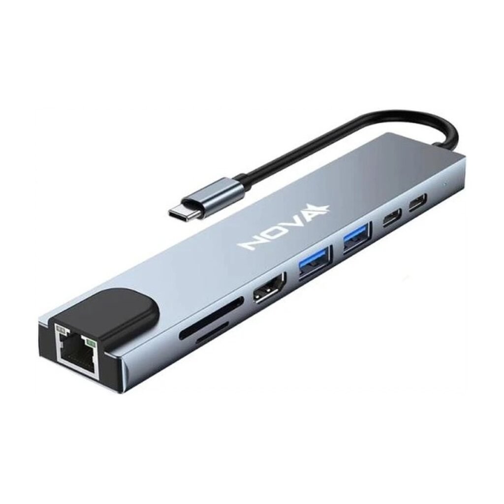 USB HUB NOVA USB-C a 2xUSB 3.0 – 2xUSB-C – RJ45 – TF – MICROSD – HDMI4K