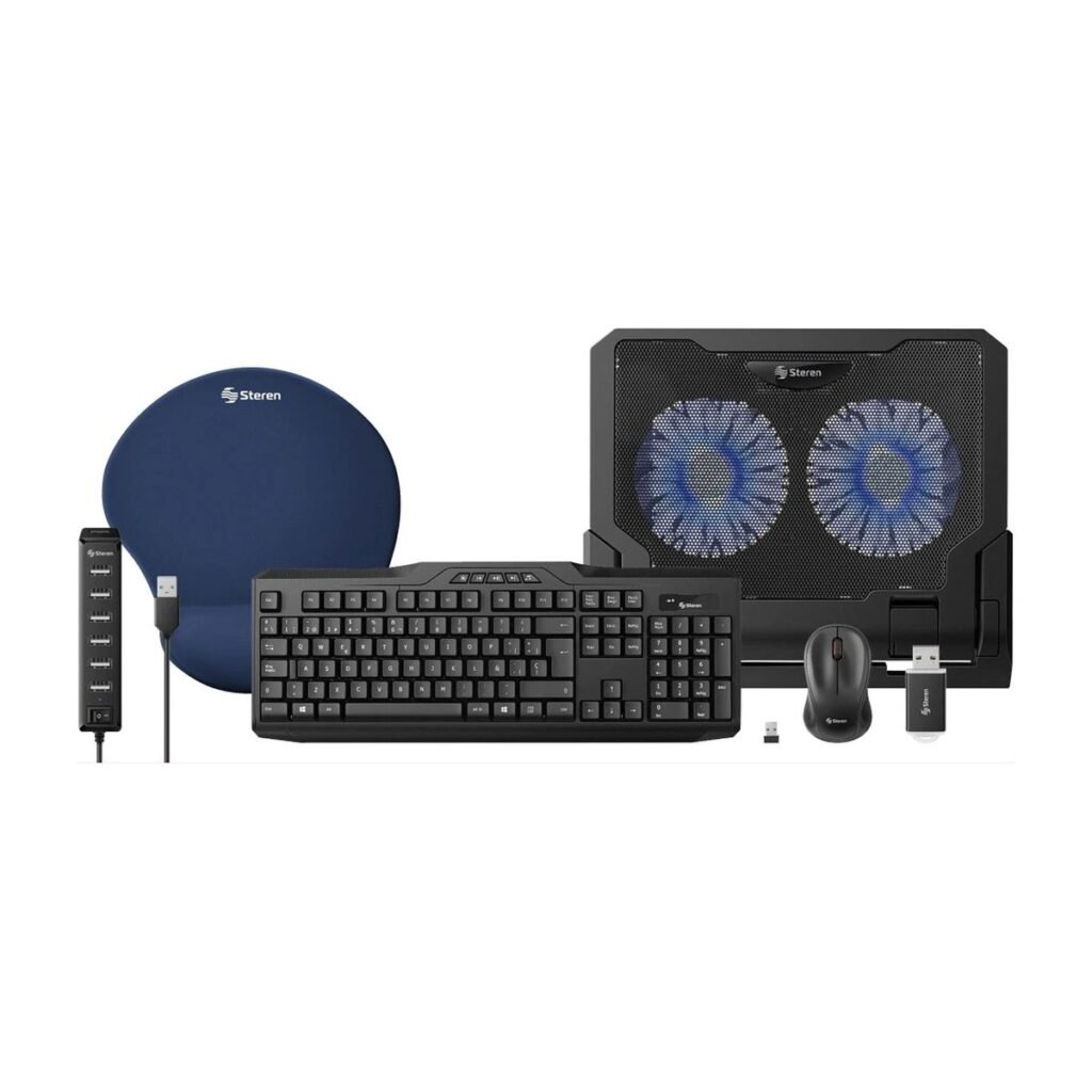 KIT TECLADO Y MOUSE STEREN + BASE+HUB+MOUSE PAD+MEMORIA USB