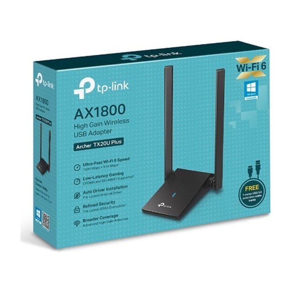 Adaptador USB TP-Link TX20U Plus – WIFI 6 AX1800 – 2 Antenas Alta Ganancia
