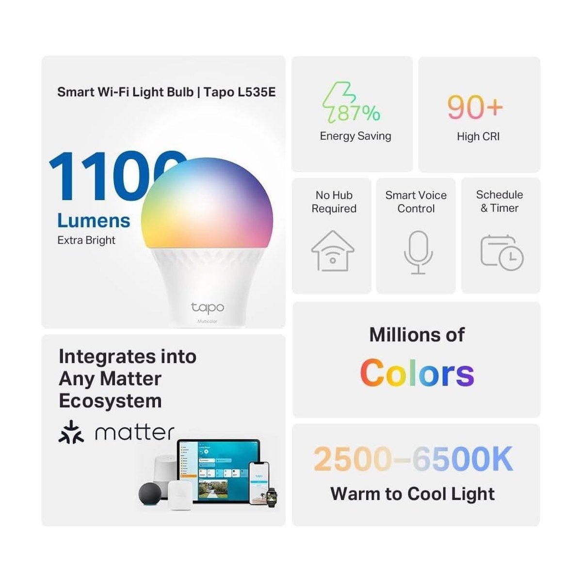 TP-Link Bombillo Inteligente Tapo Smart Wifi Multicolor – 75W