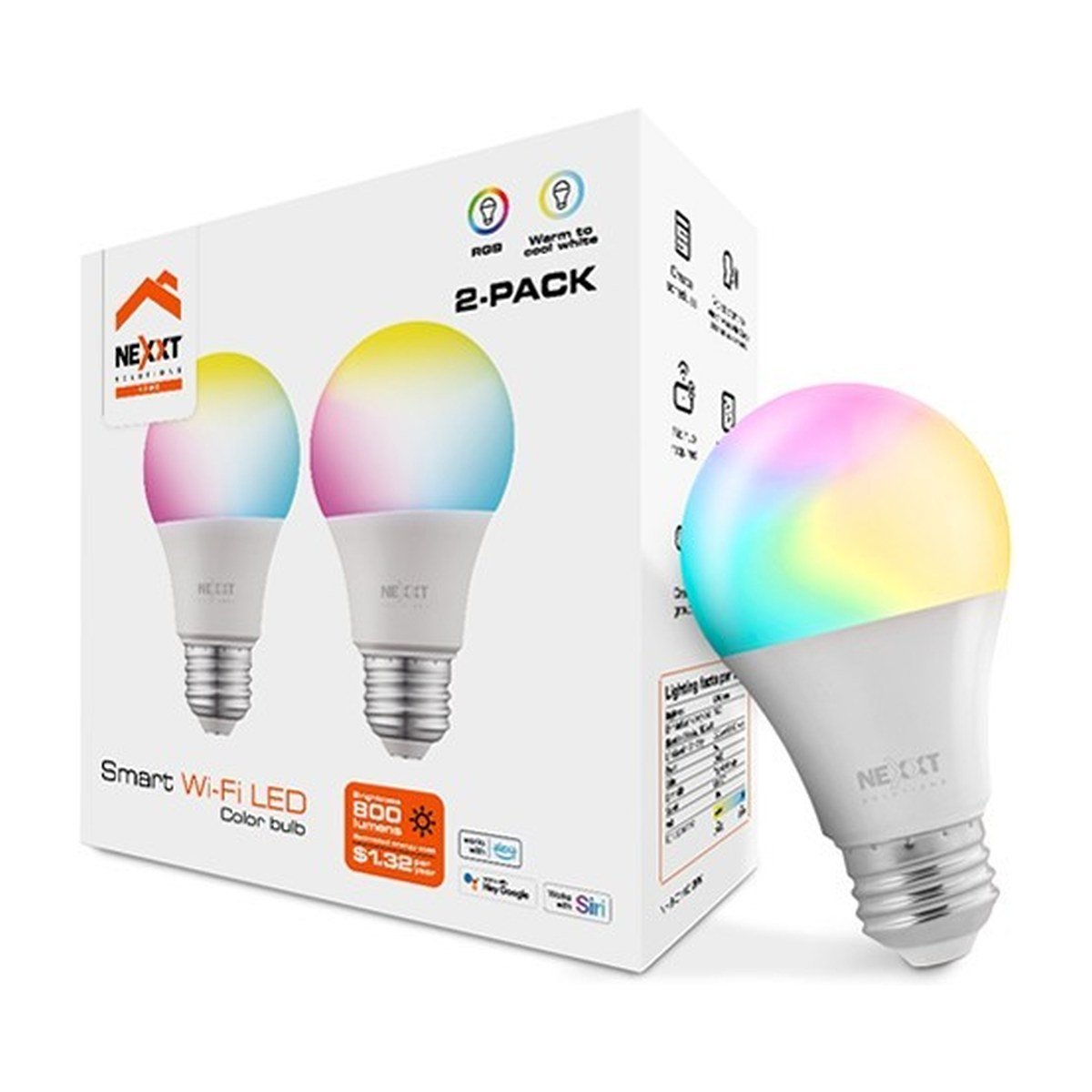 Nexxt Home Bombillo Inteligente Smart Wifi Led Color buld – NHB-C110M 2PK
