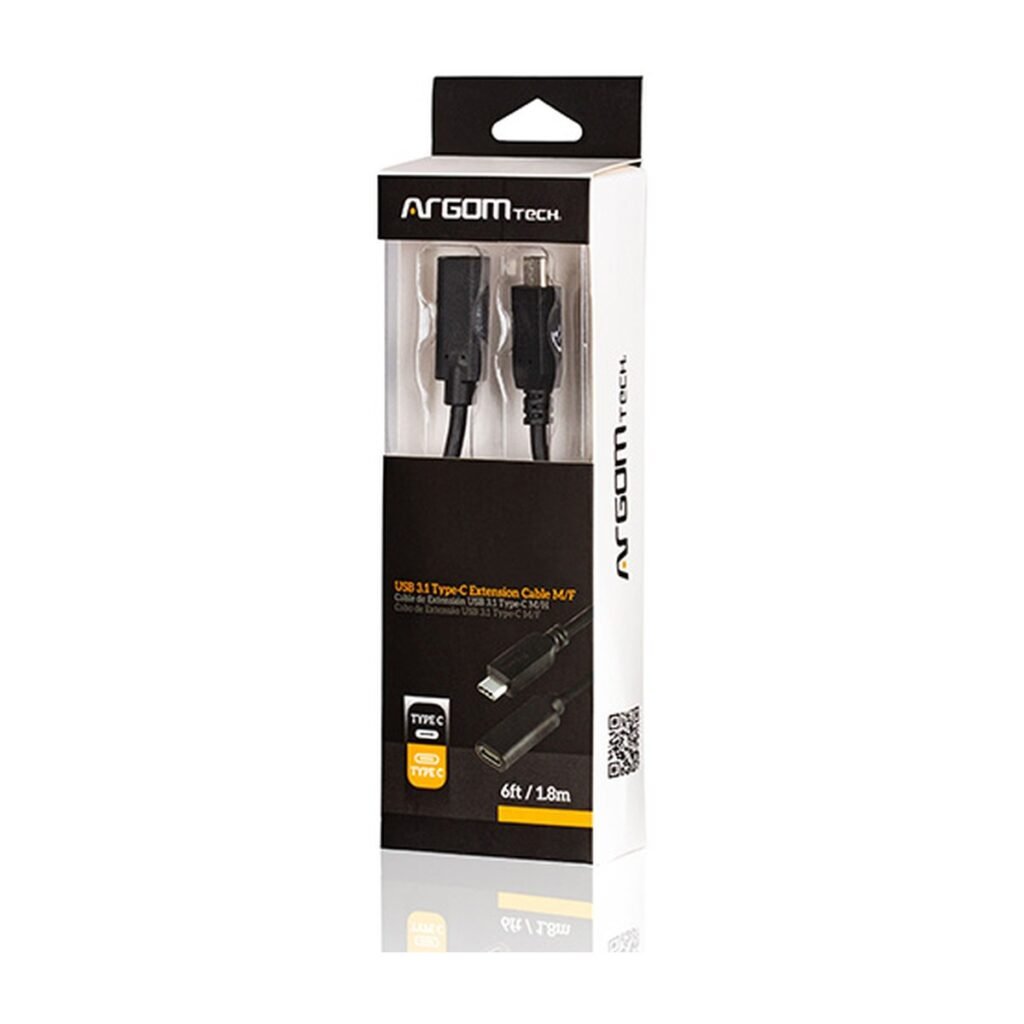 Cable Argom USB 3.1 Tipo C Macho a Tipo C Hembra – Negro – ARG-CB-0064