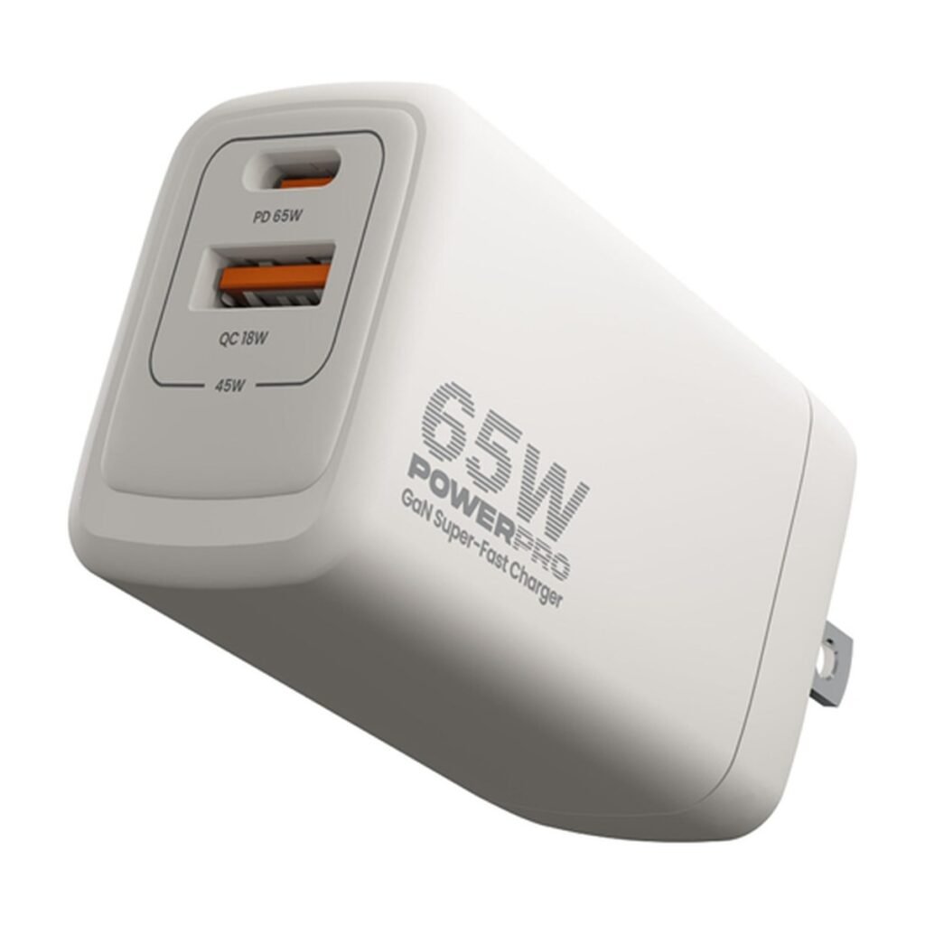 Cargador UNNO TEKNO Power Pro – Super Fast dual port 65W travel charger – Blanco