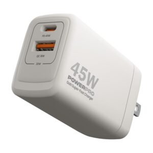 Cargador UNNO TEKNO Power Pro – Super Fast dual port 45W travel charger – Blanco