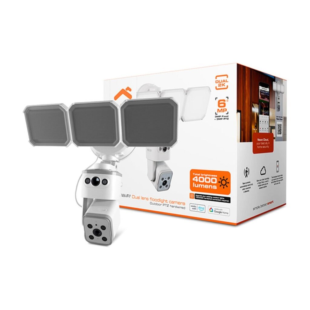 Nexxt Home Camara Smart Wifi Dual Lens Floodlight Outdoor PTZ Hardwired – Dual 2K – NHC-FP50DL