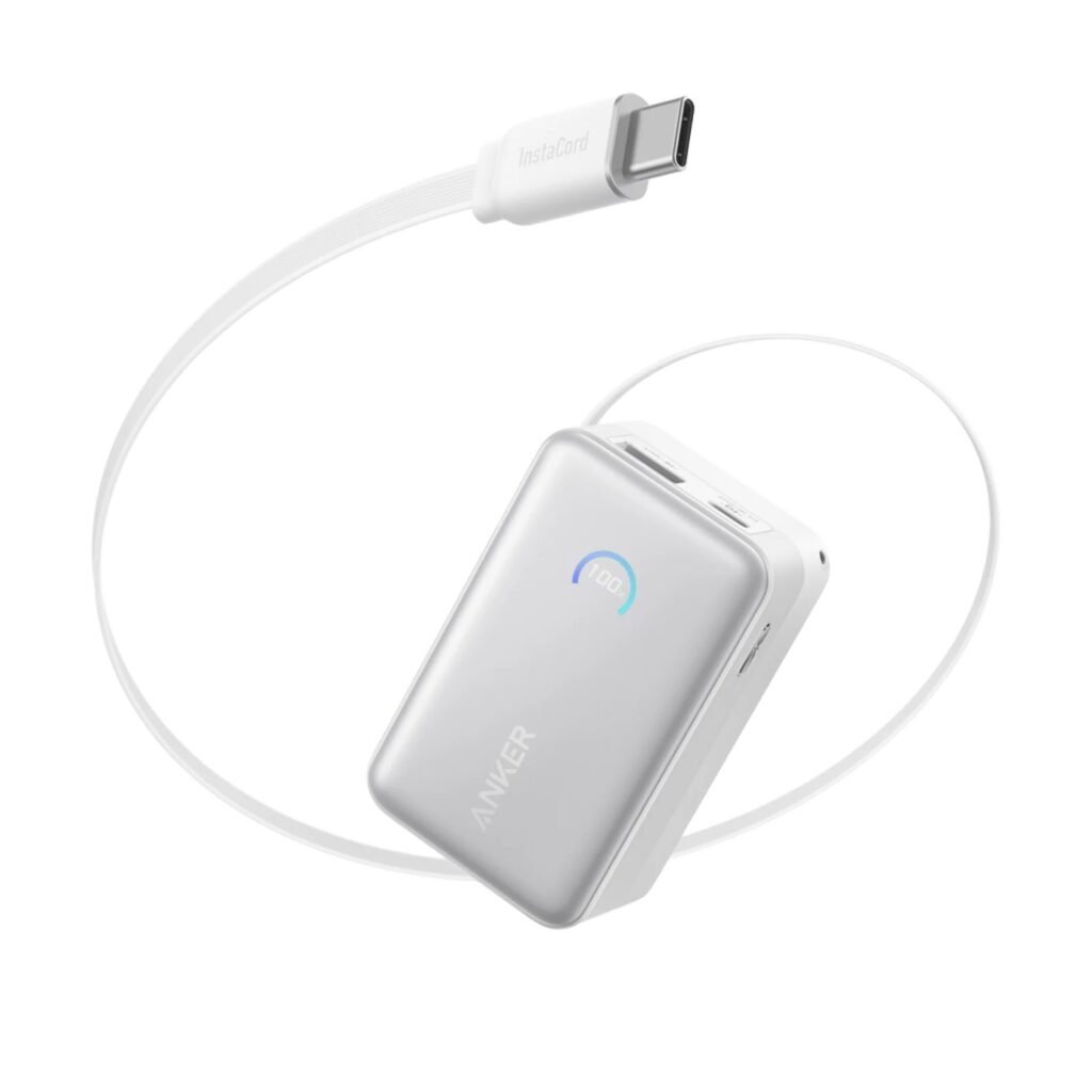 POWER BANK ANKER NANO 10K – 45W – CABLE USB-C RETRÁCTIL – BLANCO