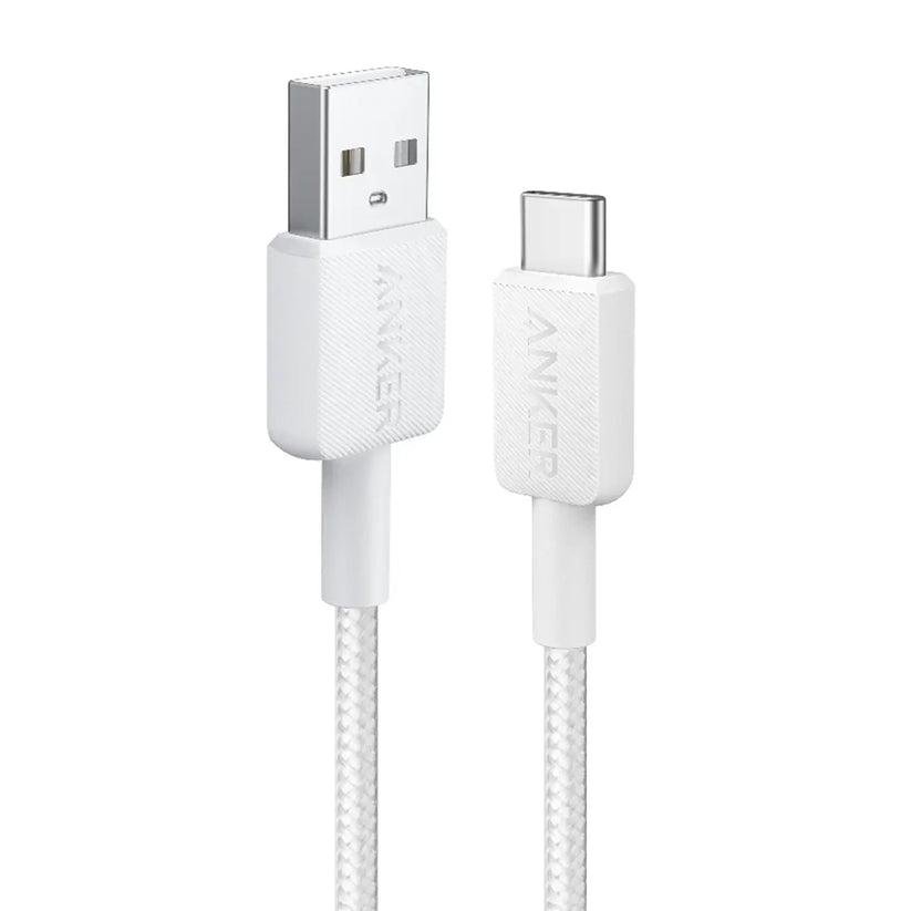 CABLE ANKER 322 – USB-A A USB-C – NYLON TRENZADO – 3 PIES – BLANCO