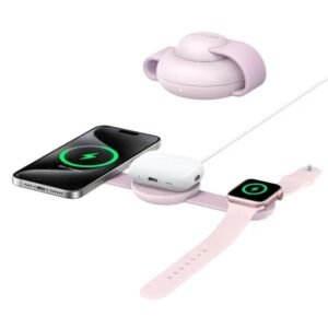 ESTACIÓN DE CARGA INALÁMBRICA ANKER MAGGO – 3 EN 1 – BASE PLEGABLE – ROSA