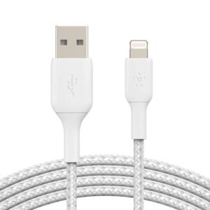 CABLE BELKIN BOOSTCHARGE USB A LIGHTNING – 1 M – NAILON TRENZADO – BLANCO
