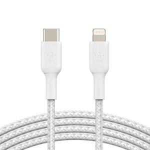 CABLE BELKIN BOOSTCHARGE USB-C A LIGHTNING – 1 M – 18W – TRENZADO – BLANCO
