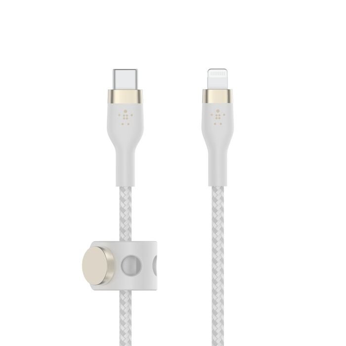 CABLE BELKIN BOOSTCHARGE USB-C A LIGHTNING – 3 M – TRENZADO – BLANCO