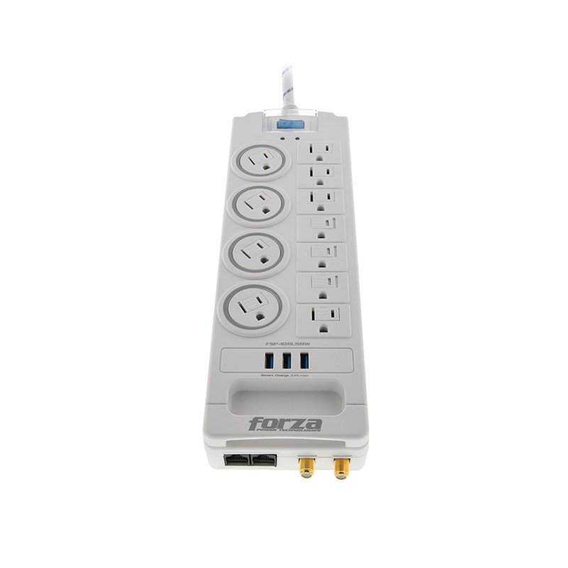 PROTECTOR DE SOBRETENSIÓN FORZA FSP-1011USBW – 11 TOMAS – 3 USB – CABLE 5 PIES – BLANCO