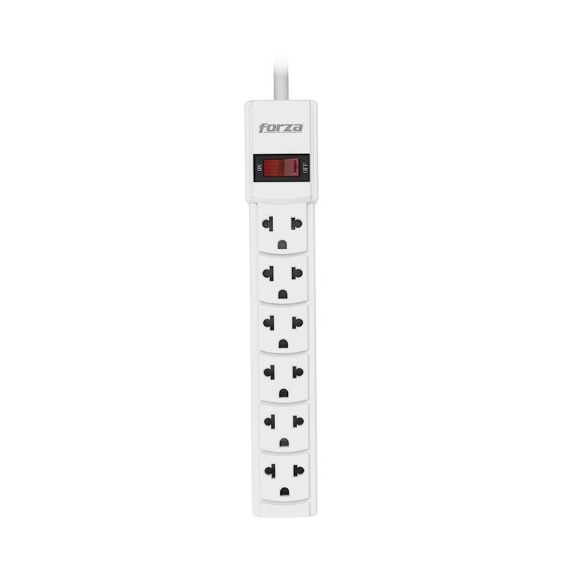 REGLETA FORZA PS-001W – 6 TOMAS NEMA 5-15 Y EUROCONECTOR – 120-220V – BLANCO