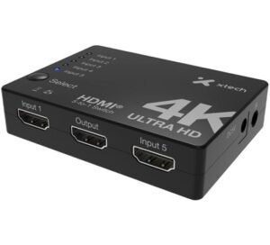 SWITCH HDMI XTECH XHA-430 – 5 PUERTOS A 1 – 4K UHD – CONTROL REMOTO – NEGRO