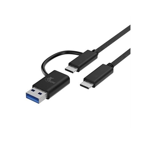 CABLE XTECH XTC-532 2 EN 1 – USB-C/USB-A A USB-C – TRENZADO – 1.82 M – NEGRO