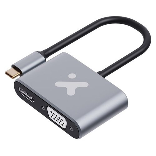 ADAPTADOR XTECH USB-C A HDMI Y VGA – 2 EN 1 – ALUMINIO