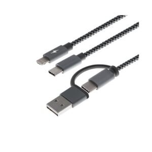 CABLE DE CARGA XTECH XTC-560 – USB-A/USB-C A MICRO USB, LIGHTNING Y USB-C – 1.2 M – GRIS
