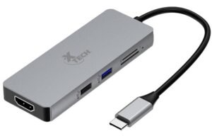HUB USB-C XTECH XTC-564 – 5 EN 1 – GRIS