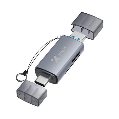 LECTOR DE TARJETAS XTECH XTC-581 – SD Y MICROSD – USB 3.0 Y USB-C – OTG – GRIS